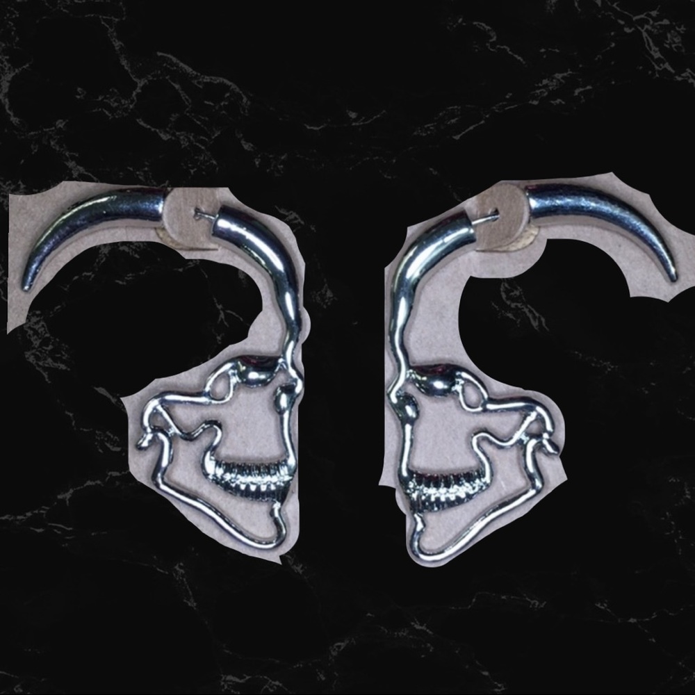Silver Silouhette Skull Earrings - Picture 2 of 5